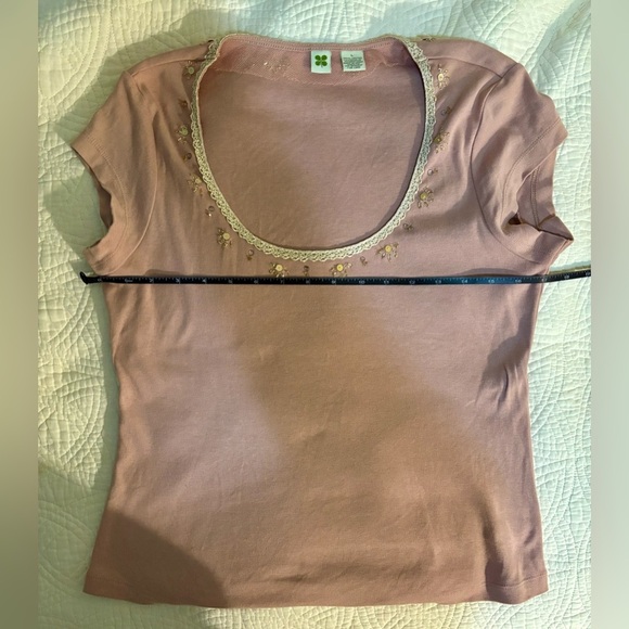 Vintage Y2K Blush Embellished Short Sleeve Top Large - Picture 3 of 5